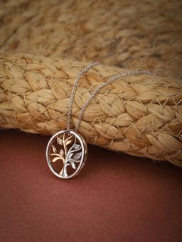 Carlton London - Rose Gold Toned And Silver Toned Rhodium Plated CZ Studded Pendant with Chain