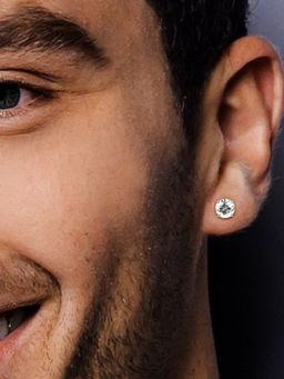 OOMPH - Pair of Silver Plated Round Cubic Zirconia Stud Earrings for Men