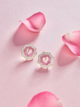 Pipa Bella by Nykaa Fashion - Pink and White Heart Enamel Stud Earrings