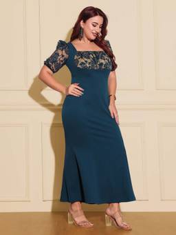 Miss Chase - A+ Curve Collection Plus Size Womens Teal Bodycon Maxi Dress