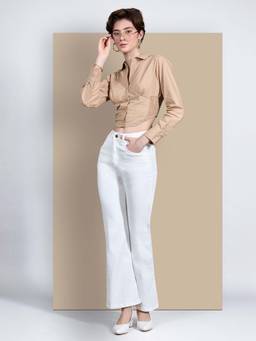 Miss Chase - Women White Bootcut High Rise Clean Look Regular Stretchable Denim Jeans