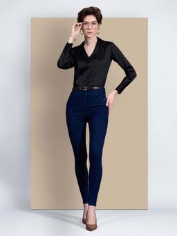 Miss Chase - Women Navy Blue Skinny Fit Clean Look Regular Length Denim Jeans