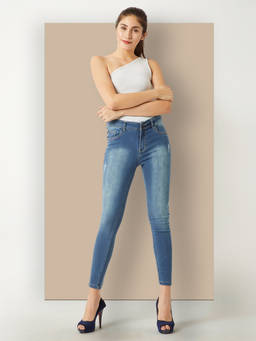 Miss Chase - Women Blue Skinny Fit Clean Look Detailing Scraped Denim Jeans