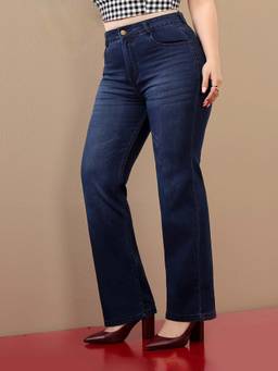 Miss Chase - A+ Curve Collection Plus Size Navy Blue Bootcut Jeans