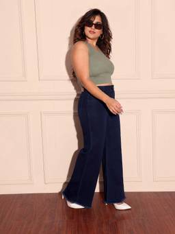 Miss Chase - A+ Curve Collection Plus Size Navy Blue Wide-Leg Jeans