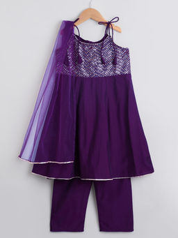 Hopscotch - 3-Pc Sequined Kurta Purple