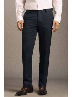 Louis Philippe - Navy Blue Solid Regular Fit Trouser