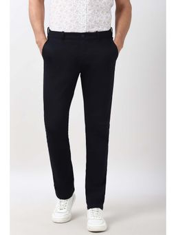 Peter England - Navy Blue Solid Slim Fit Trouser