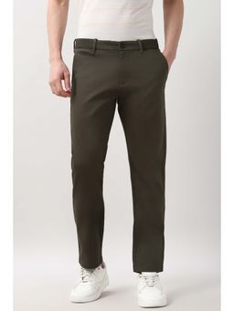 Peter England - Olive Solid Regular Fit Trouser