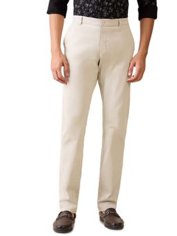 Parx - Beige Solid Regular Fit Trouser