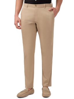 Parx - Beige Solid Regular Fit Trouser