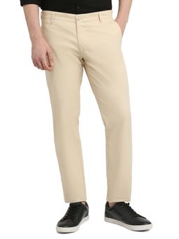 Parx - Beige Solid Regular Fit Trouser