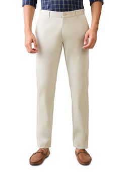 Parx - Cream Solid Regular Fit Trouser