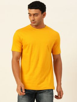 JAVINISHKA - Solid Mustard Round Neck Cotton Relaxed Fit T Shirt