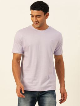 JAVINISHKA - Solid Lavender Round Neck Cotton Relaxed Fit T Shirt