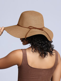 Twenty Dresses by Nykaa Fashion - Beige Straw Wide Brim Bow Detail Women's Sun Hat