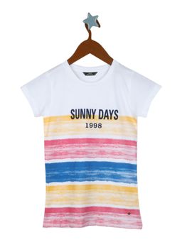 Monte Carlo - Girls Cotton Blend Printed Off White T-Shirt