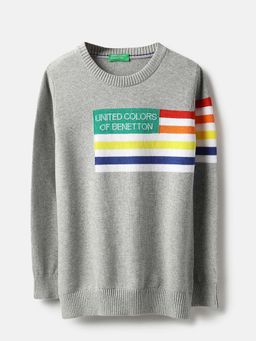 United Colors of Benetton - Grey Stripes Regular Fit Sweater
