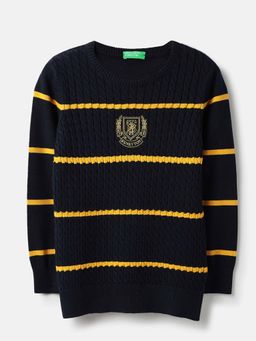 United Colors of Benetton - Navy Blue Stripes Regular Fit Sweater