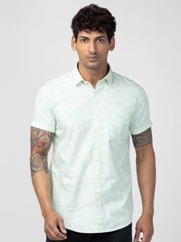 Spykar - Men Mint Green Cotton Regular Slim Fit Printed Shirt