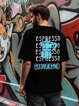 RIGO - Men Terry Black Typography Oversized Fit T-Shirt