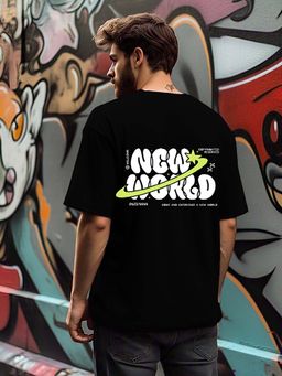 RIGO - Men Terry Black Typography Oversized Fit T-Shirt