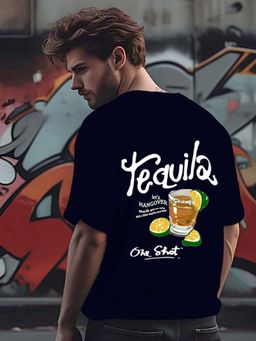 RIGO - Men Terry Blue Typography Oversized Fit T-Shirt