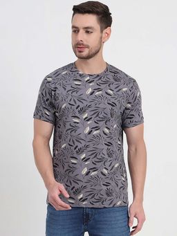 JadeBlue - Men Pure Cotton Grey Printed Slim Fit T-Shirt
