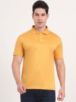 JadeBlue - Men Pure Cotton Yellow Printed Regular Fit Polo T-Shirt