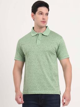 JadeBlue - Men Pure Cotton Green Printed Regular Fit Polo T-Shirt