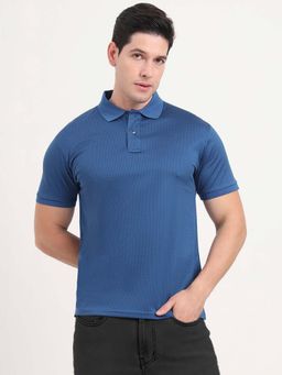 JadeBlue - Men Pure Cotton Blue Printed Regular Fit Polo T-Shirt