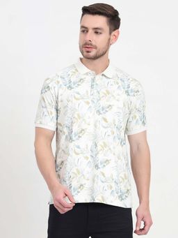 JadeBlue - Men Polyester White Printed Slim Fit Polo T-Shirt