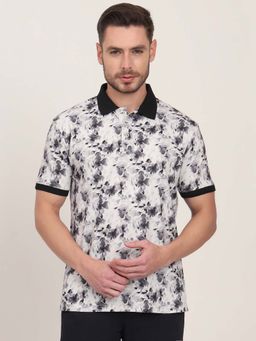 JadeBlue - Men Polyester White Printed Slim Fit Polo T-Shirt