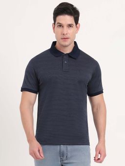 JadeBlue - Men Pure Cotton Navy Blue Printed Regular Fit Polo T-Shirt