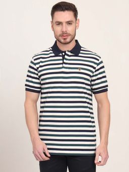JadeBlue - Men Cotton Multi-Color Stripes Slim Fit Polo T-Shirt