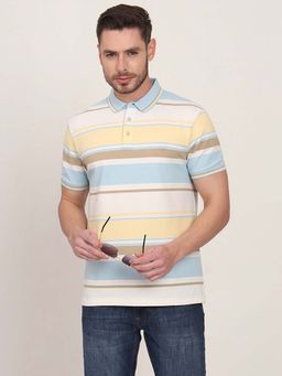 JadeBlue - Men Cotton Multi-Color Stripes Slim Fit Polo T-Shirt