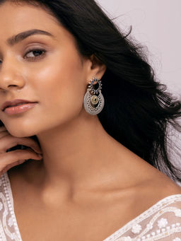 Indya - Earthen BY INDYA Dual Tone Black Circular Dangler Earrings