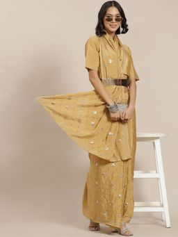 Odette - Cream Elegant Mirror Work Saree with Unstitched Blouse