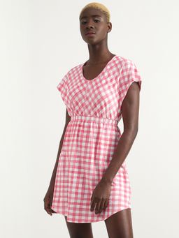 United Colors of Benetton - Cotton Blend Checks Pink Women Dress