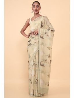 Soch - Women Beige Chiffon Floral Saree with Unstitched Blouse
