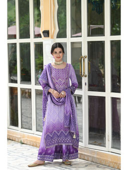 Mahee Jaipur - Purple Shehzadi Bandhini Muslin Kurta with Palazzo & Dupatta