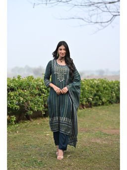 Mahee Jaipur - Ajrakh and Block Print Muslin Kurta with Pant & Dupatta