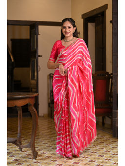 Mahee Jaipur - Pink Lehriya Crepe Scallop Mirror Work Saree with Unstitched Blouse