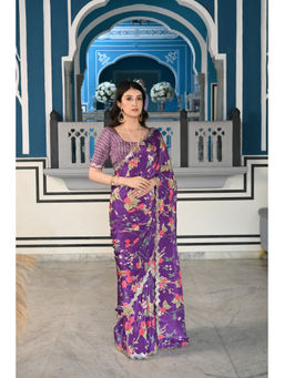 Mahee Jaipur - Purple Fleuriest Scalloped Mirror Border Pure Saree with Unstitched Blouse