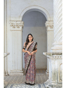 Mahee Jaipur - Dilkash Jaal Block Printed Chanderi Saree with Unstitched Blouse