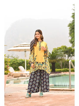 Mahee Jaipur - Yellow Spring Summer Block Print Kurta with Flared Palazzo