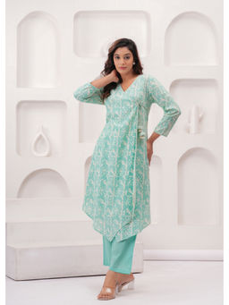 Mahee Jaipur - Sea Green Pure Mul Cotton Wrap Style Kurta with Pant