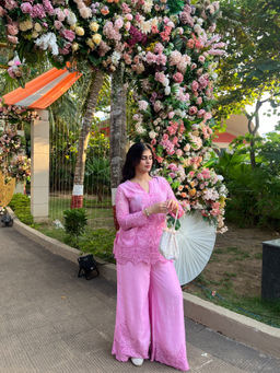 Naav - Fiza Light Pink Embroidered Viscose Silk Top and Pant