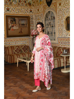 Mahee Jaipur - Izra Panel Floral Print Cotton Gota Kurta with Pant & Dupatta