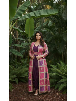 Diiwataa - Purple Embroidered Cowl Dress with Jacket